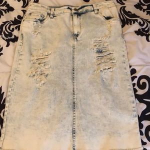 Distressed Denim Skirt